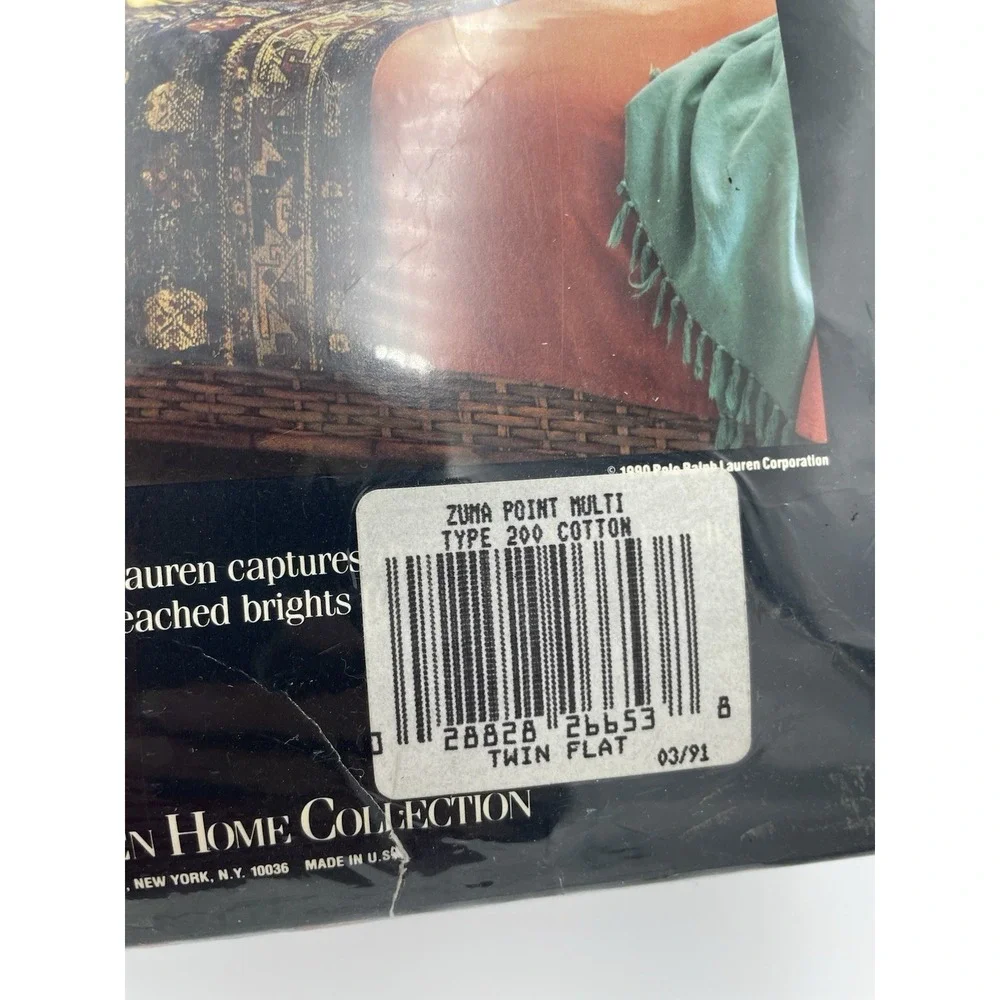 Vintage New Ralph Lauren Zuma Point Multi  One TWIN Flat Sheet NOS‎
